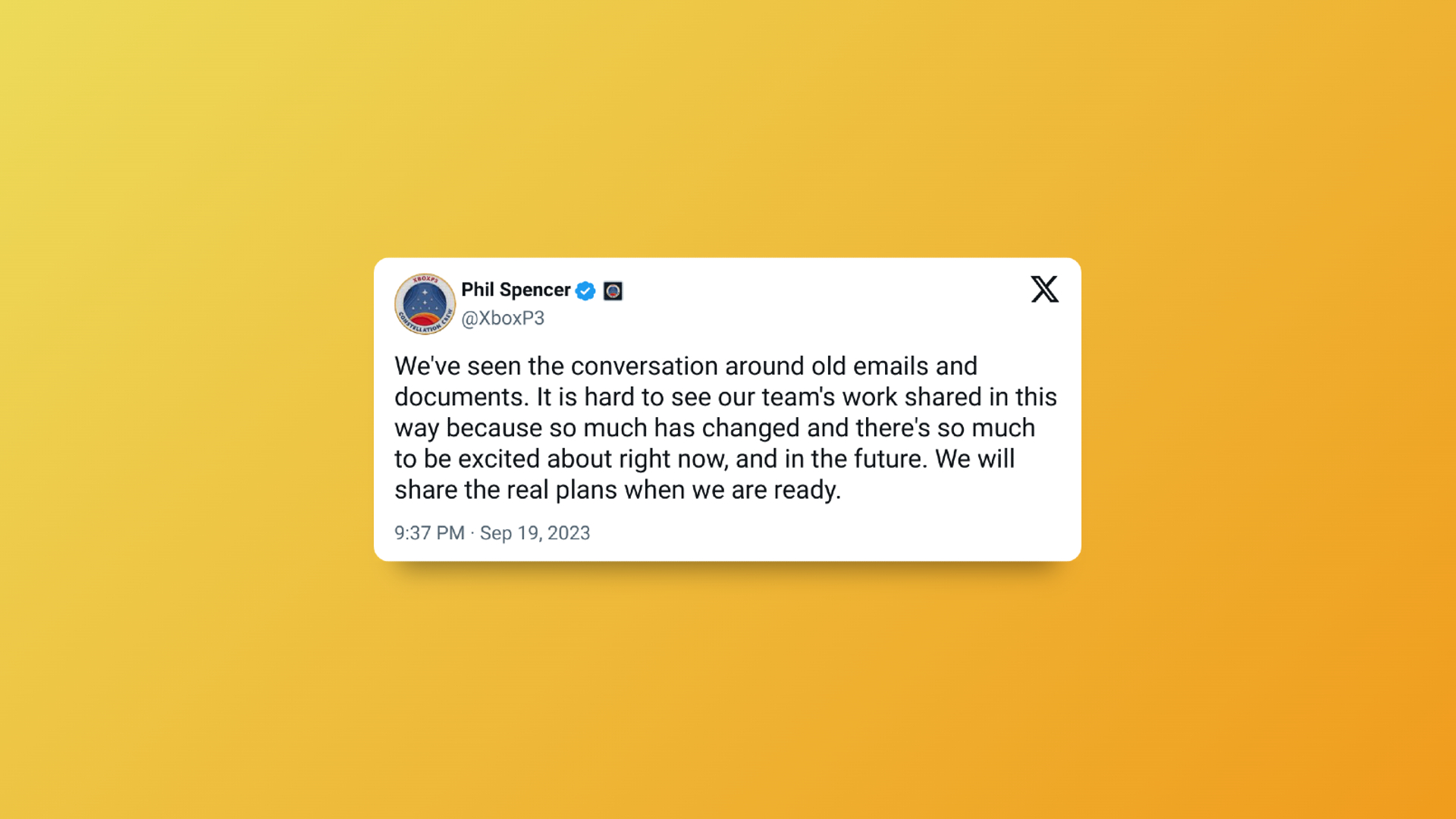 Tweet von Phil Spencer zum Microsoft-Leak