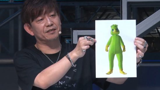 FFXIV patch 6.5 Growing Light - Naoki Yoshida holds up an image of the new Kappa outfit.