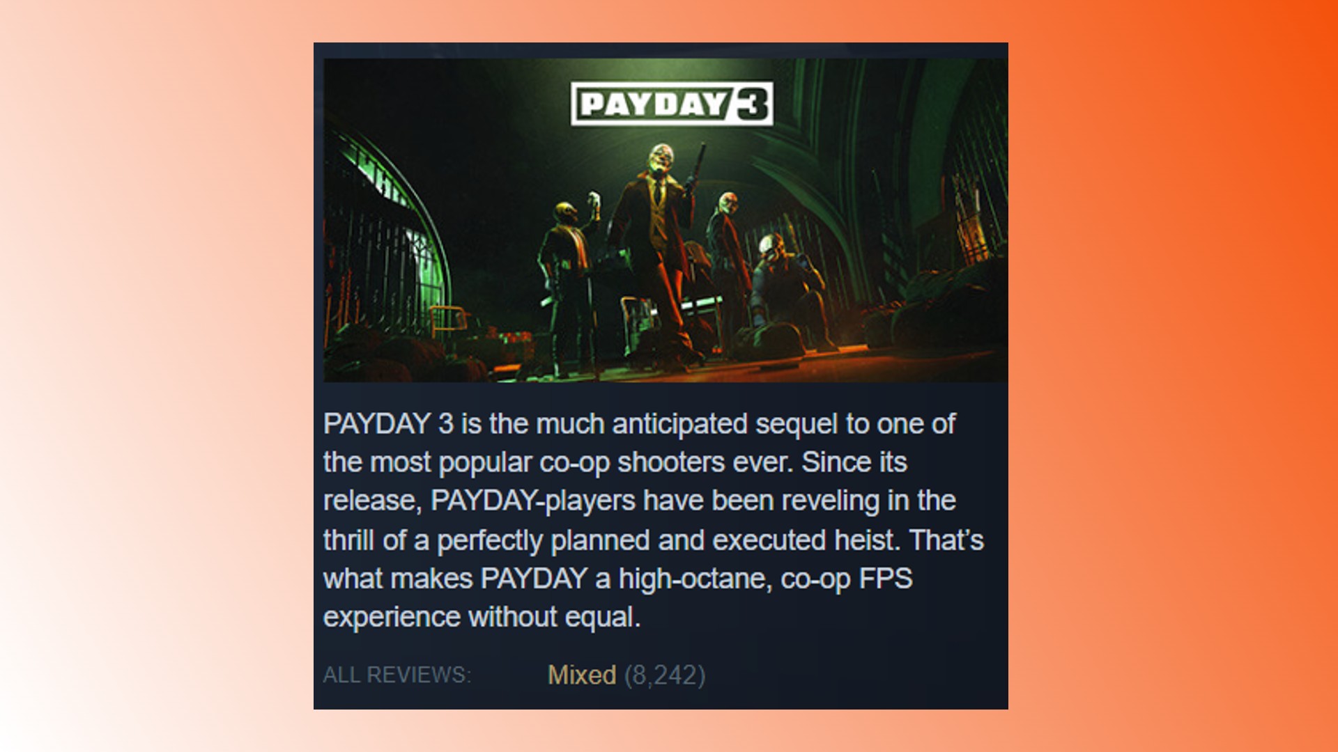 Payday 3 Steam-Rezensionen: Die Payday 3 Steam-Seite zeigt gemischte Bewertungen von Spielern an