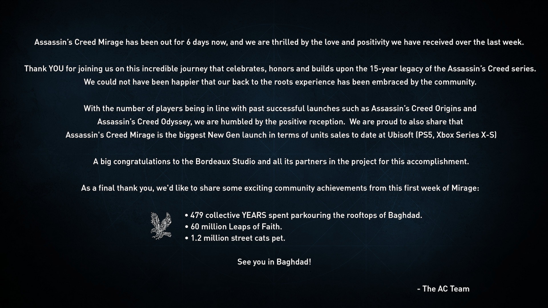 Erklärung von Ubisoft, in der die Verkäufe von Assassin's Creed Mirage und der Erfolg bei der Veröffentlichung beschrieben werden