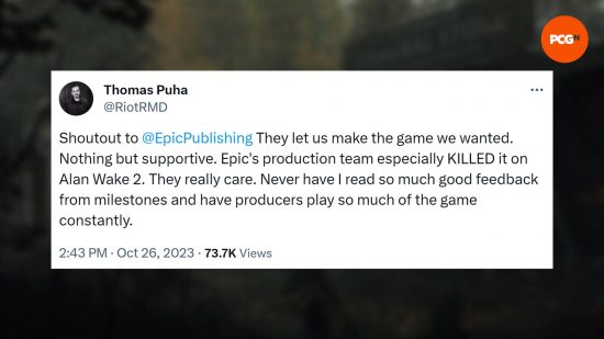 Alan Wake 2 Epic Games: Ein Tweet von Remedy über die Zusammenarbeit mit Epic Games