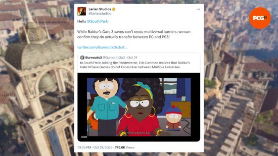 Baldur's Gate 3 South Park-Witz: ein Screenshot des Larian-Tweets