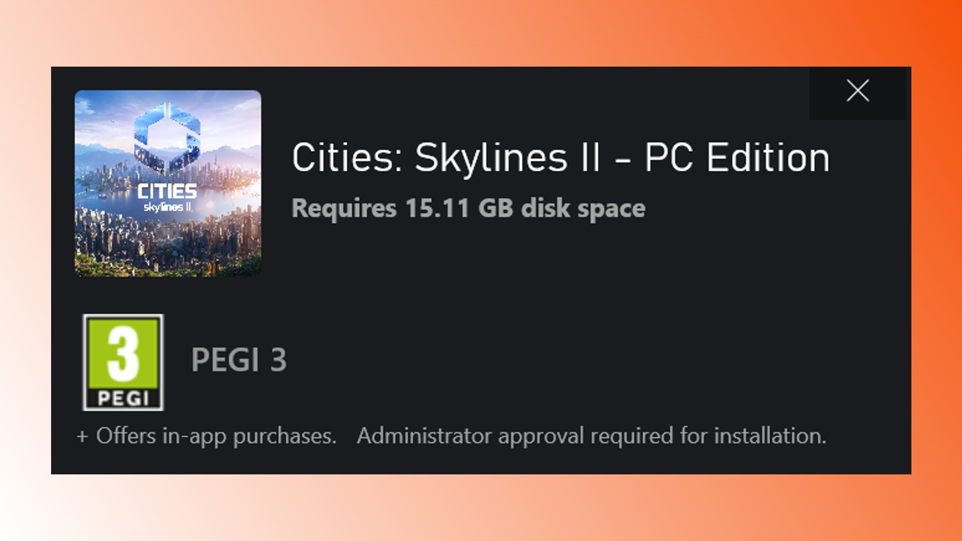 Precarga de Cities Skylines 2: un mensaje en Game Pass sobre la precarga y el tamaño de Cities Skylines 2