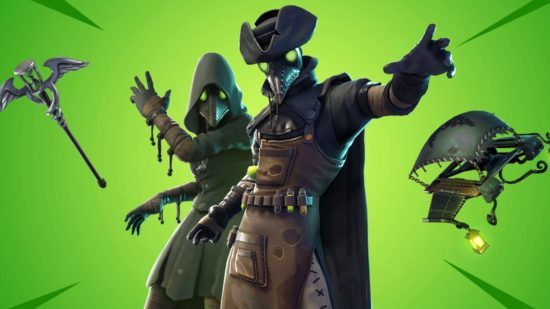 Plague skin on green background - the best Fortnite skins