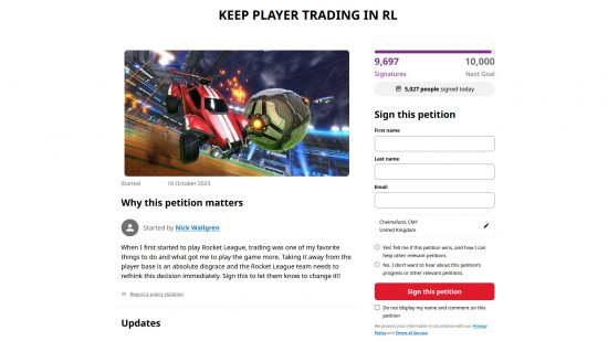 Rocket League entfernt Spielerhandel – Petition auf Change.org fordert Psyonix und Epic auf, die Handelsfunktion nicht zu löschen.