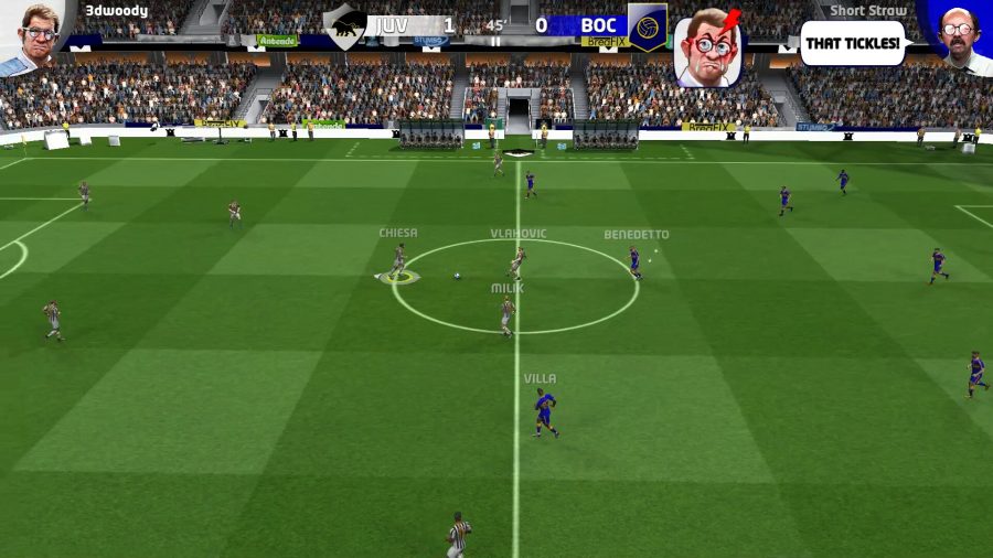 Sociable Soccer 24: A cartoon football pitch as players go back and forth