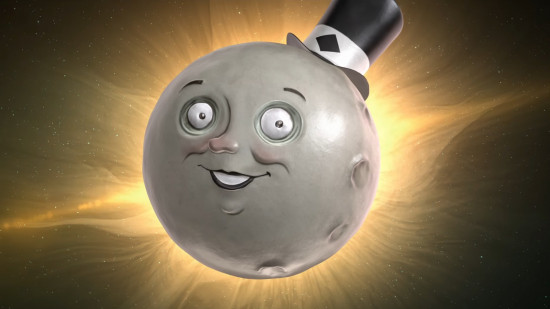 The Outer Worlds 2 release date: a smart looking moon, somplere with moustache and top hat, eclipsing the sun.