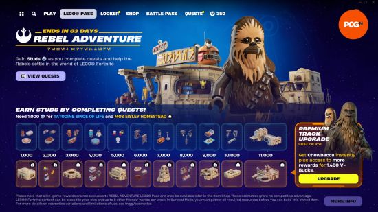 Date de sortie de Fortnite Chapter 5 Season 3 – le pass de combat actuel de l'événement Lego Fortnite avec le skin Lego Chewbacca gratuit.