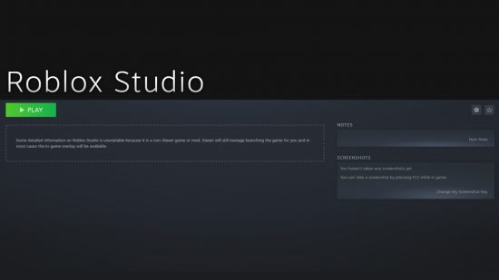 The Roblox Studio launcher inside Steam.