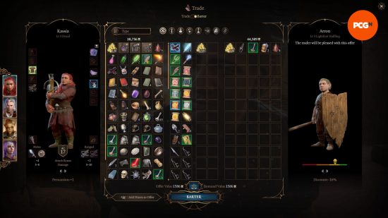 Baldur's Gate 3 infinite gold exploit - A player sells their ill-gotten goods back to merchant Arron.