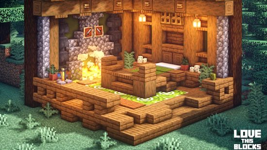 Un bel intérieur de chambre chaleureux, l'une des meilleures idées de construction Minecraft.