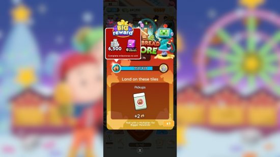 A screenshot shows the monopoly go gingerbread galore event screen