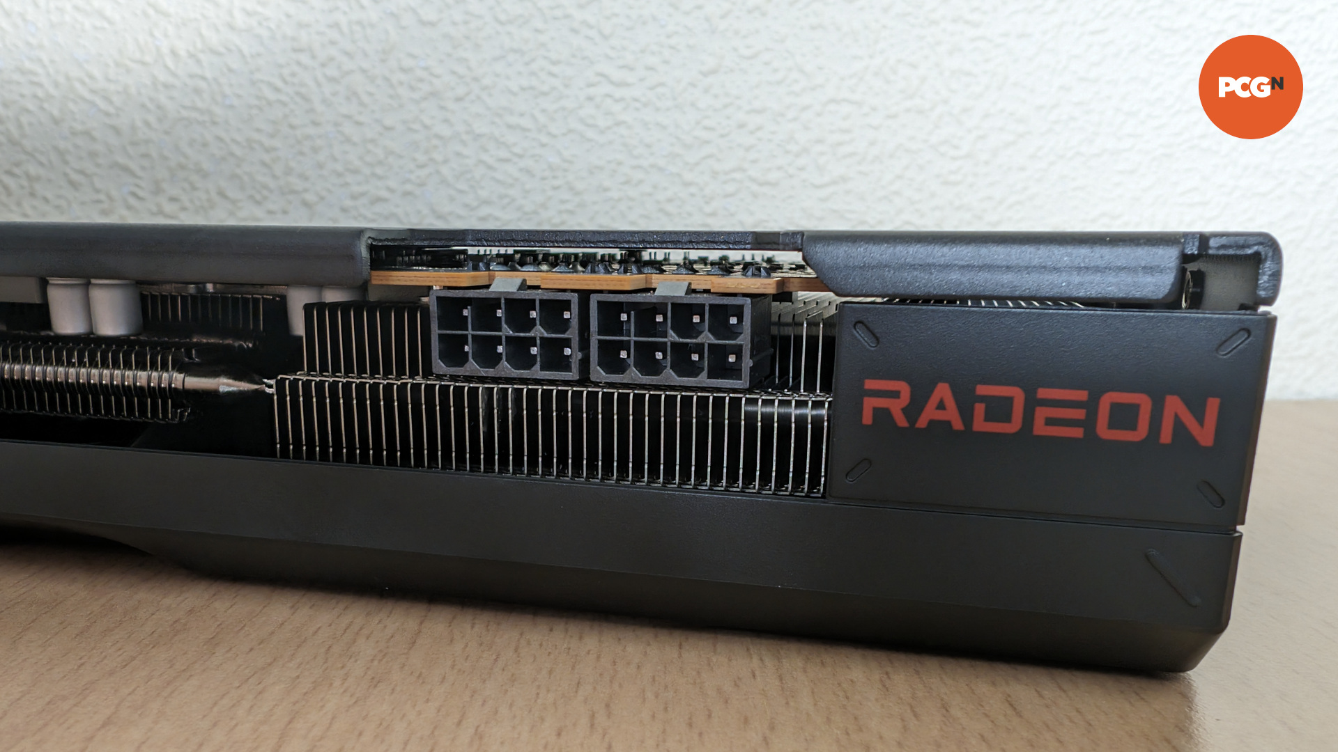 The eight-pin PCIe connector ports on the Radeon RX 7600 XT