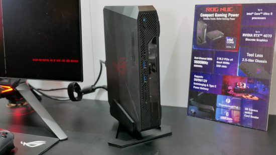 The ROG NUC standing vertically