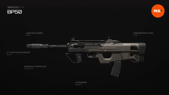 Best warzone bp50 loadout: a compact machine gun with a parge suppressor.