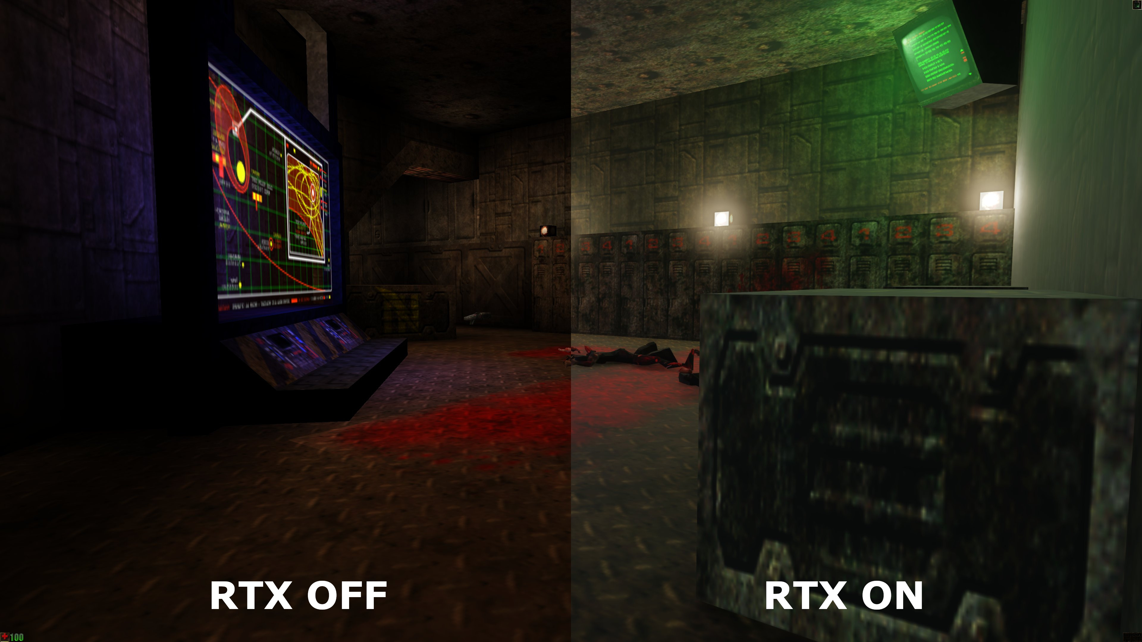 Una escena en Unreal con efectos RTX habilitados (derecha) y deshabilitados (izquierda)