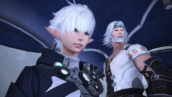 Best JRPGs: two white-haired people looking at something offscreen. One has huge ears.