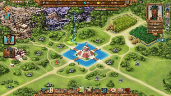 Best browser games: Tentlan. Image shows a civilization built around a central building.