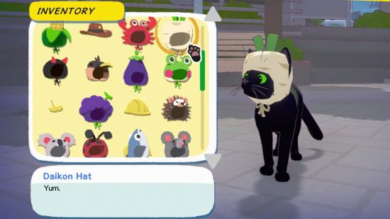 The Little Kitty Big City hats shown in the inventory slot, as the kitty wears the Daikon hat.