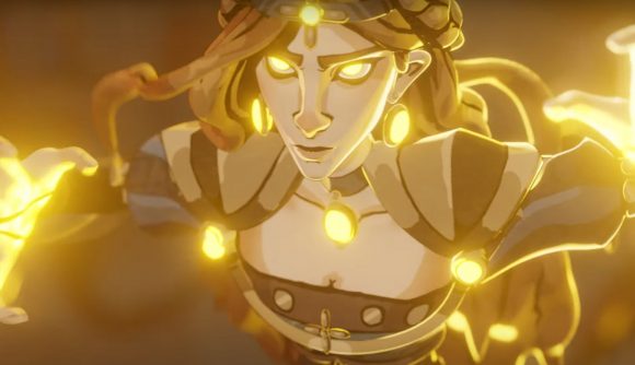 Grim co-op action-RPG sees player count boost thanks to big update: A character from Ravenswatch is shrouded in yellow as she begins to cast a spell towards the viewer.