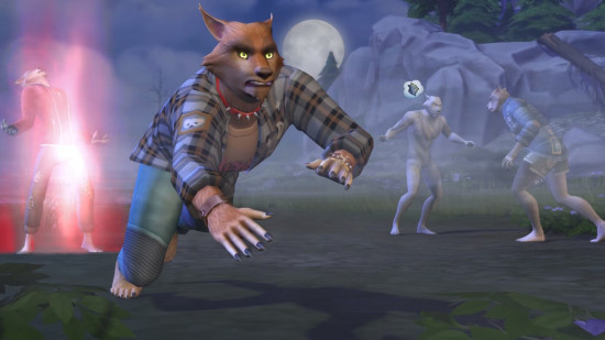 A werewolf leaps across the ground on all fours in the Sims 4 Werewolves game pack.