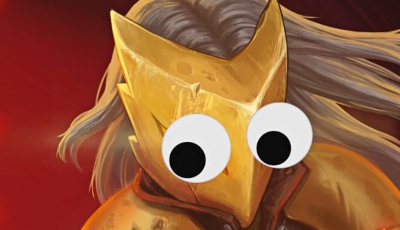 The Ironclad sporting a set of googly eyes courtesy of the Googly Eyes mod, one of the best Slay the Spire mods.