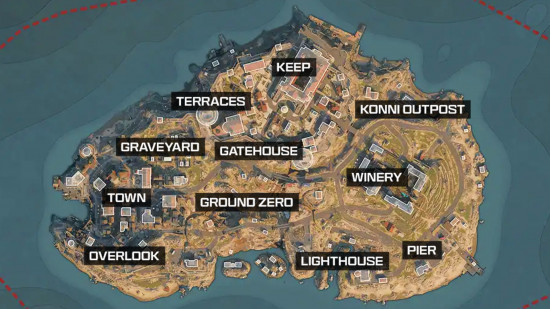 The Fortune's Keep Warzone Resurgence map with all POIs listed.