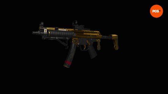 XDefiant best weapons: Gold MP5A2 inspect screen in the loadout menus.