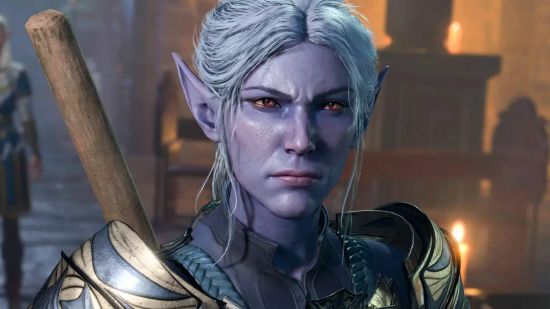 Baldur's Gate 3 gets biggest Steam discount yet in new sale: Minthara the Drow Paladin looks unhappy in Baldur's Gate 3, as is her wont.