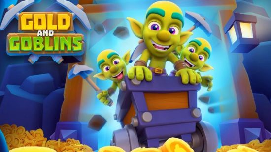 Best Android games: Gold & Goblins. Image shows the game's logo and a bunch of goblins having a ride in a minecart.