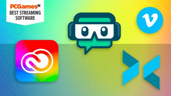 Four of the best streaming software logos on a bright gradient background