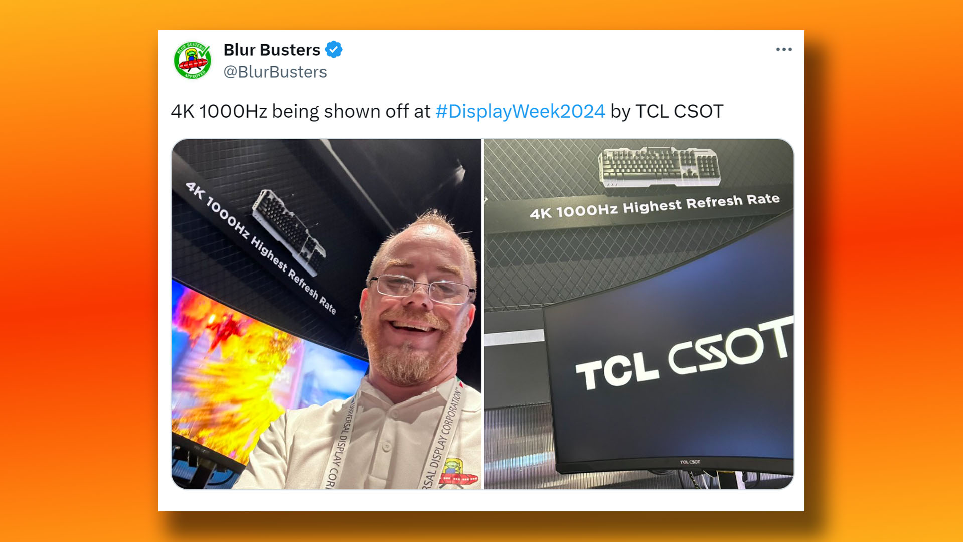 TCL CSOT 1,000Hz gaming monitor spotted by Blur Busters in Twitter X post