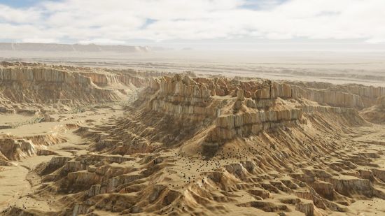 Best Cities Skylines 2 mods: a huge canyon, surrounded with a beige, arid land.