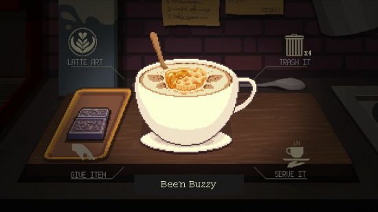 Best cooking games: a hot beverage in a white cup.