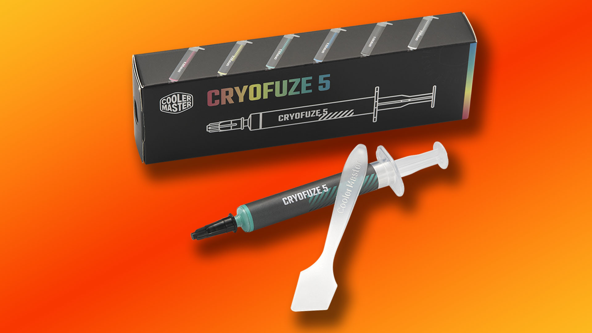 Cooler Master Cryofuze colored thermal paste with spatula and packaging
