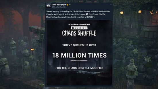 A tweet from the official Dead by Daylight account confirming the extension of Chaos Shuffle.