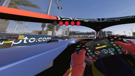 F1 24 review: The player speeds away after colliding with Max Verstappen and Sergio Perez, causing the rest of the pack to stop due to faulty driver AI.