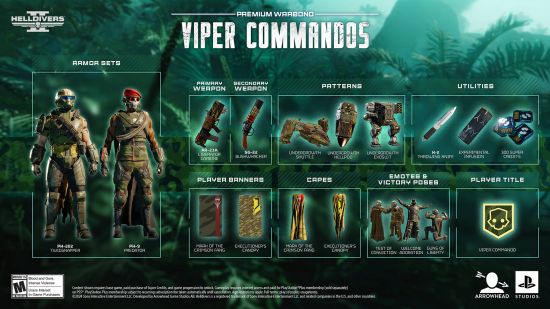 The Helldivers 2 Warbonds rewards for the Viper Commandos pack.