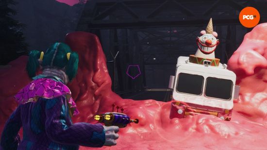 A Klowns looks upon the Terenzi Truck, one of the Killer Klowns from Outer Space exits.