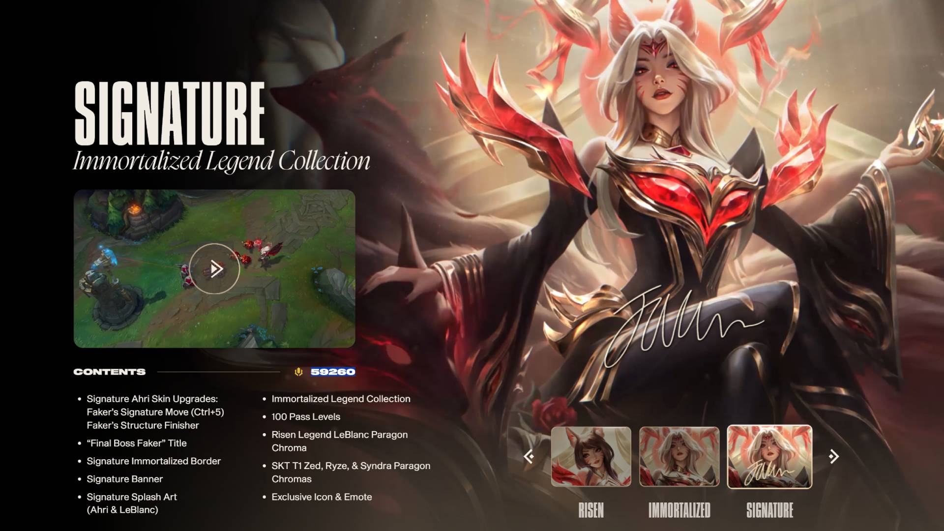 An image showing the League of Legends Immortalized legend bundle, which includes the Faker ahri skin