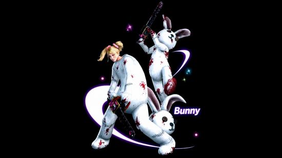 Juliet Starling appears in a white bunny mascot outfit in Lollipop Chainsaw Repop.
