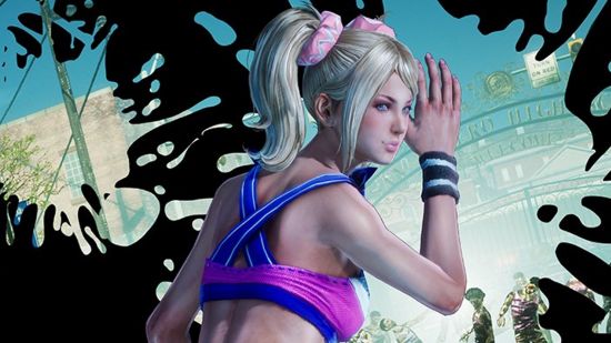Juliet Starling wears her classic cheerleader costume as she looks back over her shoulder in a promo image for Lollipop Chainsaw Repop.