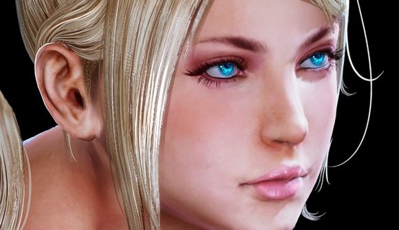 A close up of Juliet Starling from Lollipop Chainsaw Repop, her blue eyes bright.