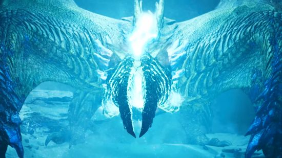 Monster Hunter Wilds release date: an electric dragon with no face is gearing up to spew lightning.