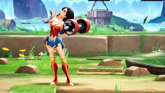 Wonder Woman stands and yawns with boredom during MulitVersus server downtime.