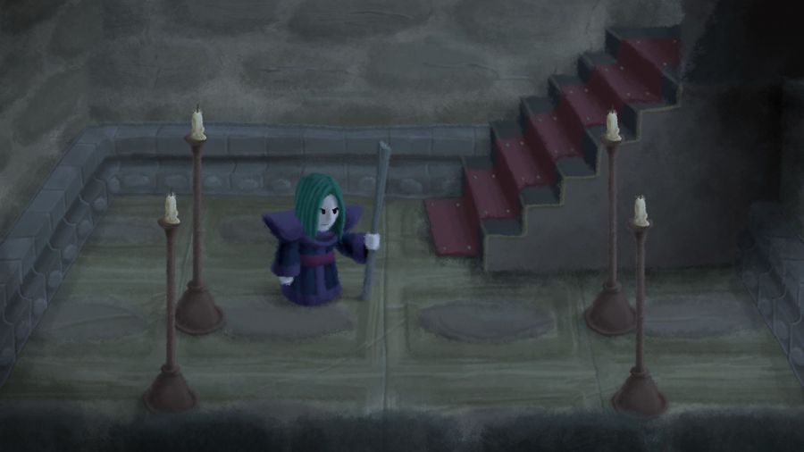 The main character walking through a dark hallway in Necro Story