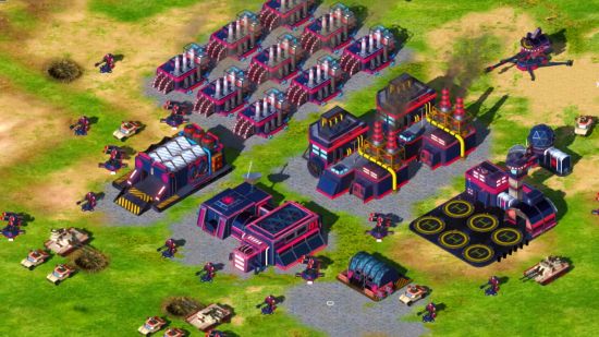 RTS Tactical Warfare Steam RTS game: A base and armored units from Steam RTS game Tactical Warfare