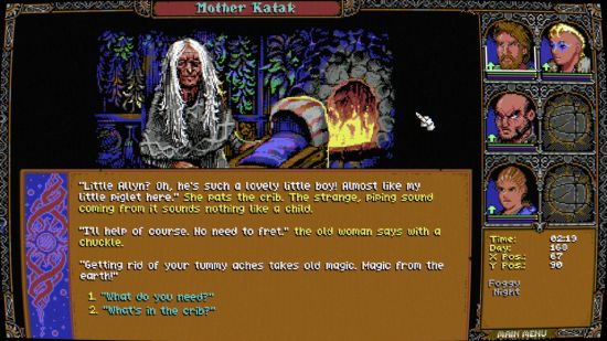 Skald review: dialogue choices in a conversation with a witch.