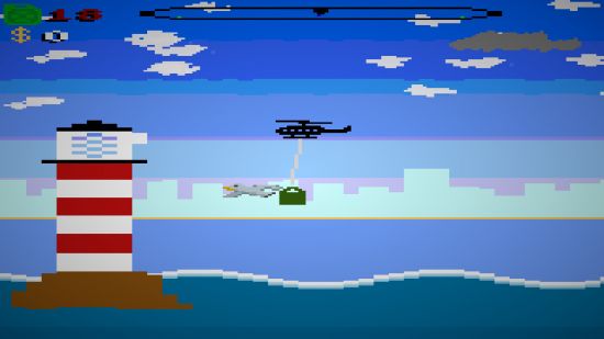 Still Wakes the Deep teaser Oil Strike '75 - A helicopter carries cargo in an Atari-style retro game.