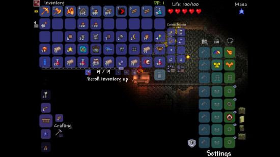 Best Terraria mods: a side on view ofa person mining in a cave.